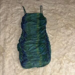 Green and Blue Ruched Dress